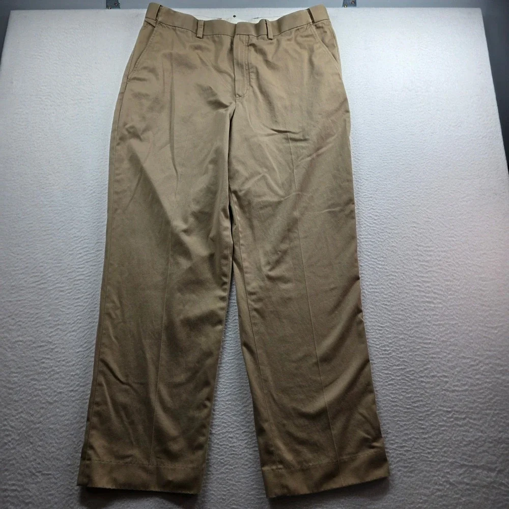 LL Bean Chino Pants Men 37 Khaki Comfort Waist Flat Front Cotton 262555 Lot of 2
